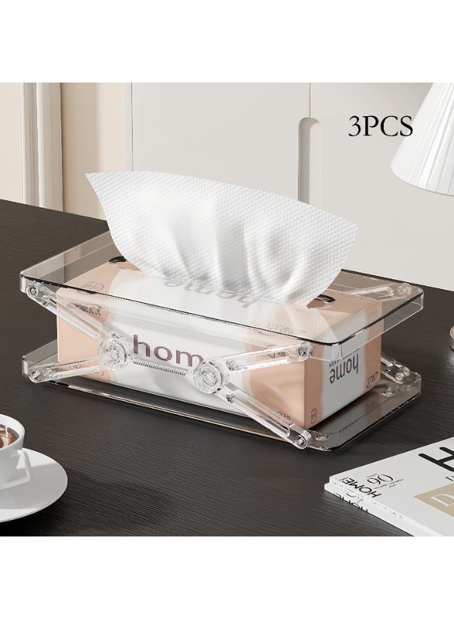 Tissue Holder 3 Pack, Spring Loaded Adjustable Tissue Box Holder with Clear Acrylic Lid, Large Capacity Paper Towel Holder for Kitchen Counter, Office Desk, Living Room, Modern Napkin Holder Set - Image 2