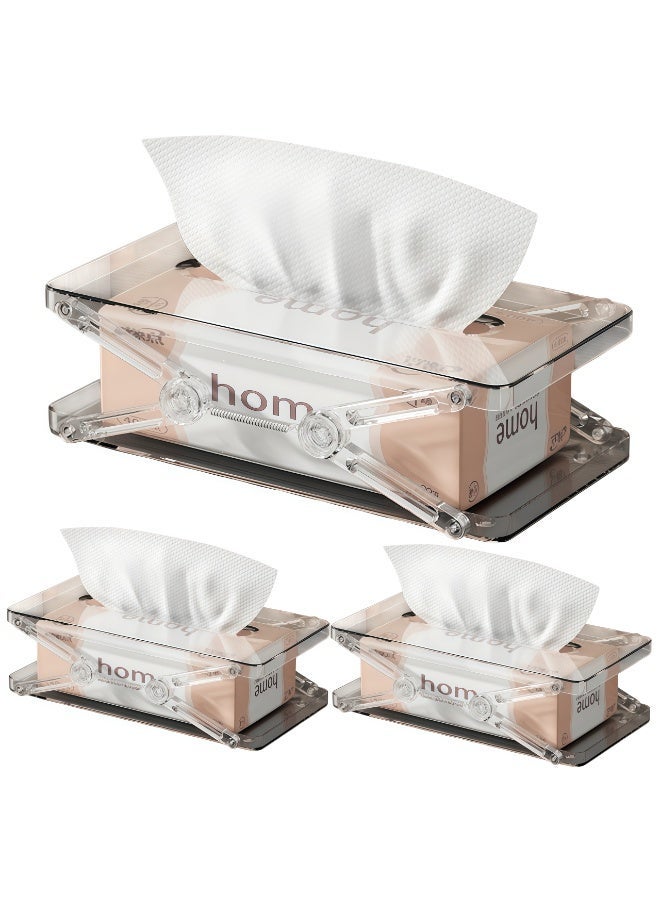 Tissue Holder 3 Pack, Spring Loaded Adjustable Tissue Box Holder with Clear Acrylic Lid, Large Capacity Paper Towel Holder for Kitchen Counter, Office Desk, Living Room, Modern Napkin Holder Set - Image 1