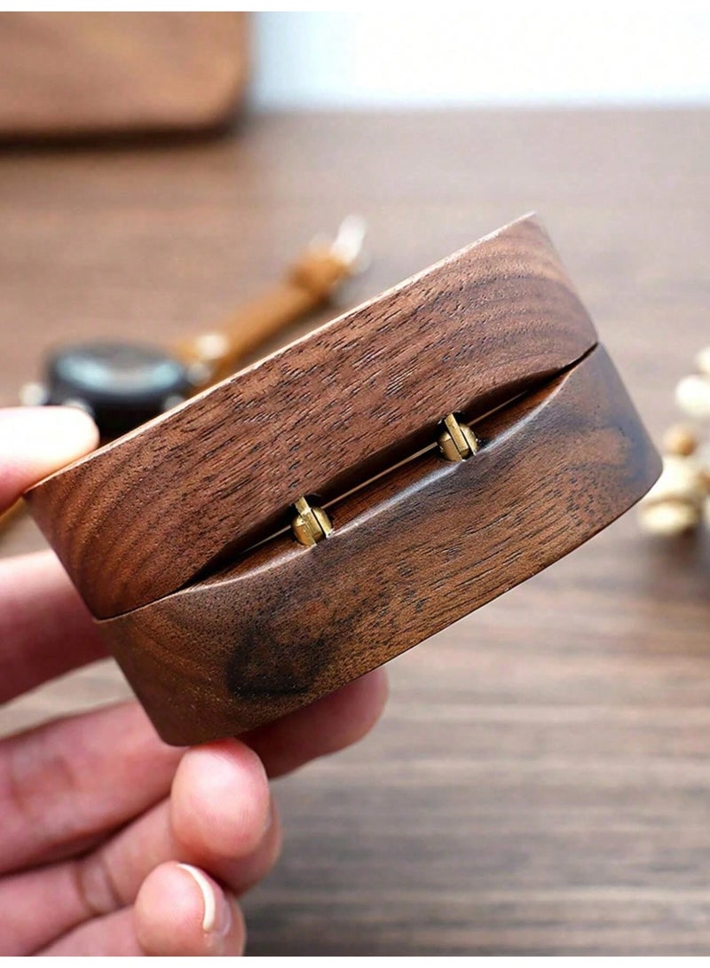 MAIDI Premium Walnut Wooden Double Ring Box with Clear Window, Elegant Engagement & Wedding Band Jewelry Display Holder with Magnetic Closure (7 x 5 x 3.5 cm) - Image 3