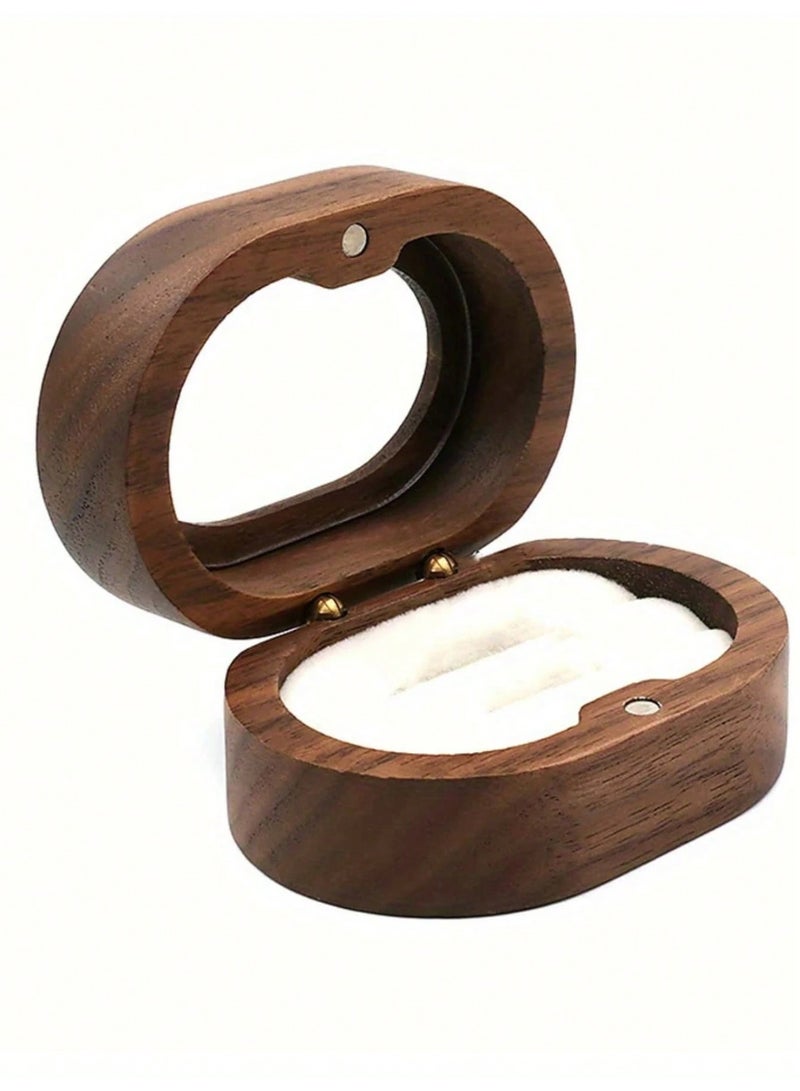 MAIDI Premium Walnut Wooden Double Ring Box with Clear Window, Elegant Engagement & Wedding Band Jewelry Display Holder with Magnetic Closure (7 x 5 x 3.5 cm) - Image 2