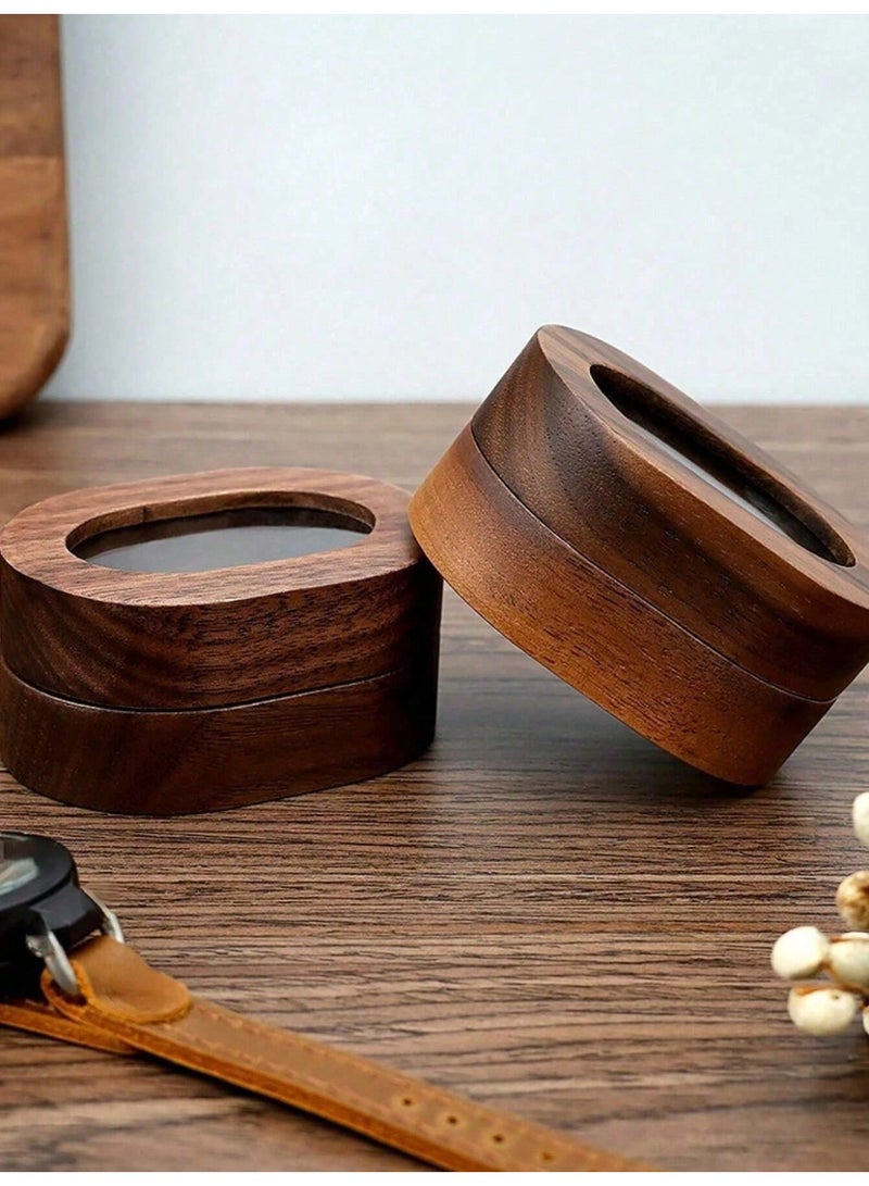 MAIDI Premium Walnut Wooden Double Ring Box with Clear Window, Elegant Engagement & Wedding Band Jewelry Display Holder with Magnetic Closure (7 x 5 x 3.5 cm) - Image 4
