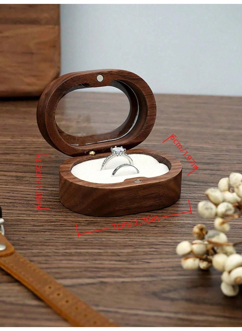 MAIDI Premium Walnut Wooden Double Ring Box with Clear Window, Elegant Engagement & Wedding Band Jewelry Display Holder with Magnetic Closure (7 x 5 x 3.5 cm) - Image 5