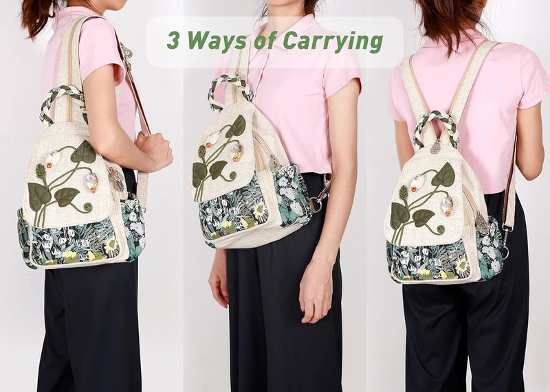 AULUDA Ladys Convertible Sling Bag, Hand Craft Artisan Purse, Girls Beautiful Canvas Premium Casual Day Mini Backpack for Women (Flower Bee) - Image 4