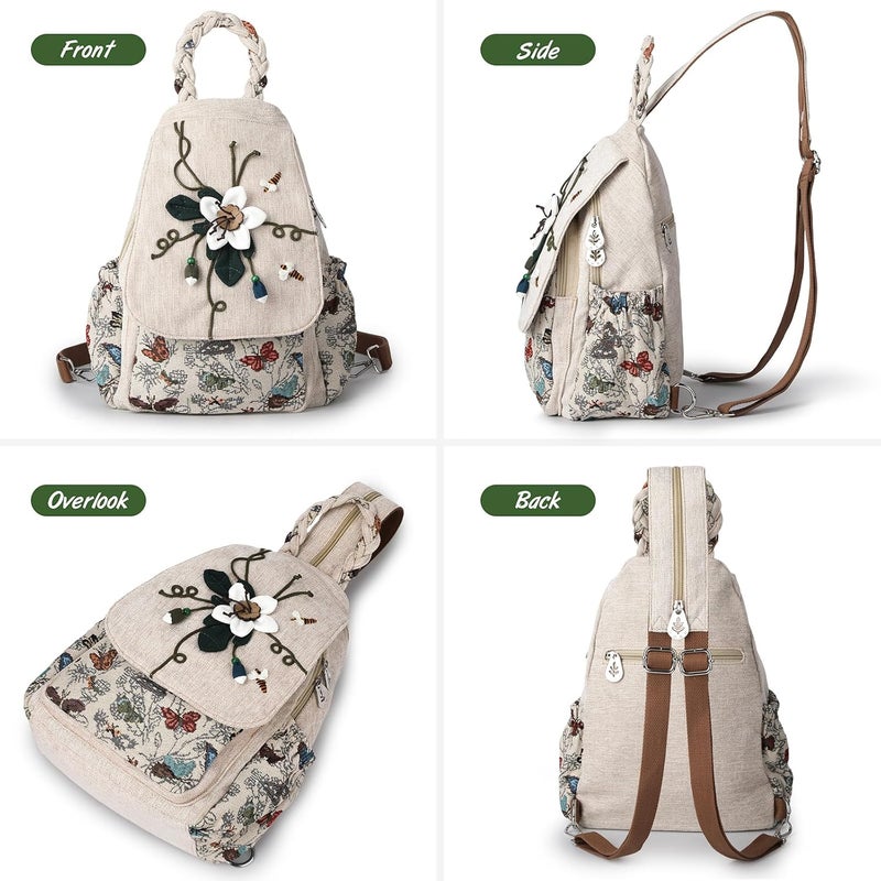 AULUDA Ladys Convertible Sling Bag, Hand Craft Artisan Purse, Girls Beautiful Canvas Premium Casual Day Mini Backpack for Women (Flower Bee) - Image 3