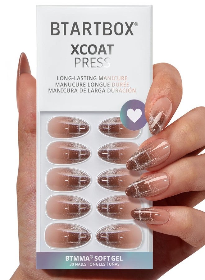 BTArtbox أظافر BTArtbox المضغوطة متوسطة - ذاكرة مربعة، أظافر قطة عين لوزية مضغوطة مع غراء وأشرطة لاصقة للنساء، أظافر جل ناعمة ملصقة بـ 15 مقاس - مجموعة 30 أظافر ملصقة - Image 1