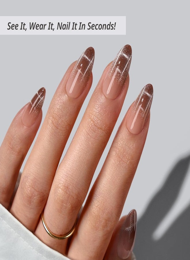 BTArtbox أظافر BTArtbox المضغوطة متوسطة - ذاكرة مربعة، أظافر قطة عين لوزية مضغوطة مع غراء وأشرطة لاصقة للنساء، أظافر جل ناعمة ملصقة بـ 15 مقاس - مجموعة 30 أظافر ملصقة - Image 2