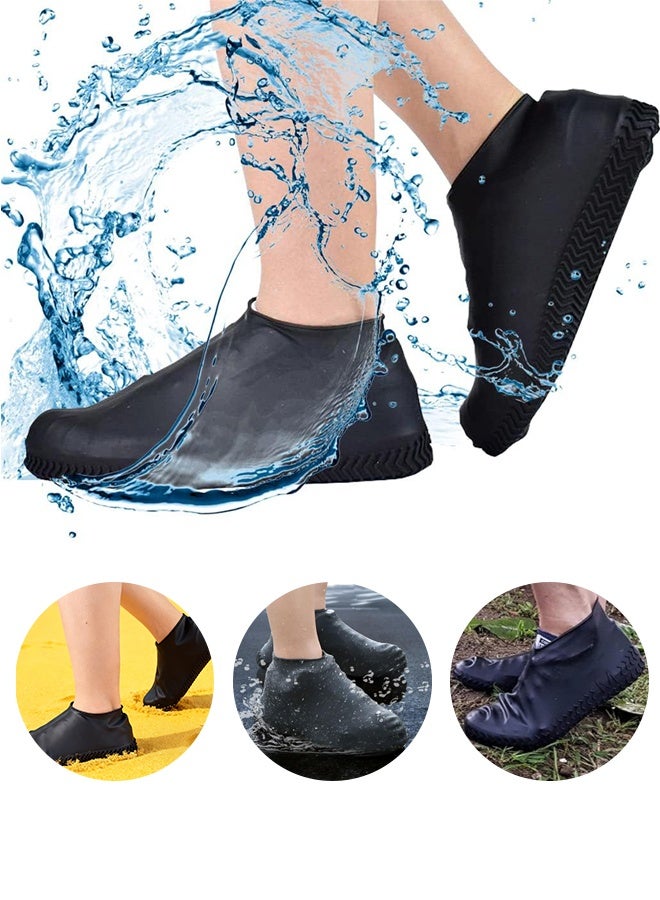 Waterproof Shoe Covers, Non-Slip Sandproof Water Resistant Overshoes Silicone Rubber Rain Shoe Cover Outdoor Cycling Protectors apply to Men, Women, Kids  (Medium, Black) - Image 1
