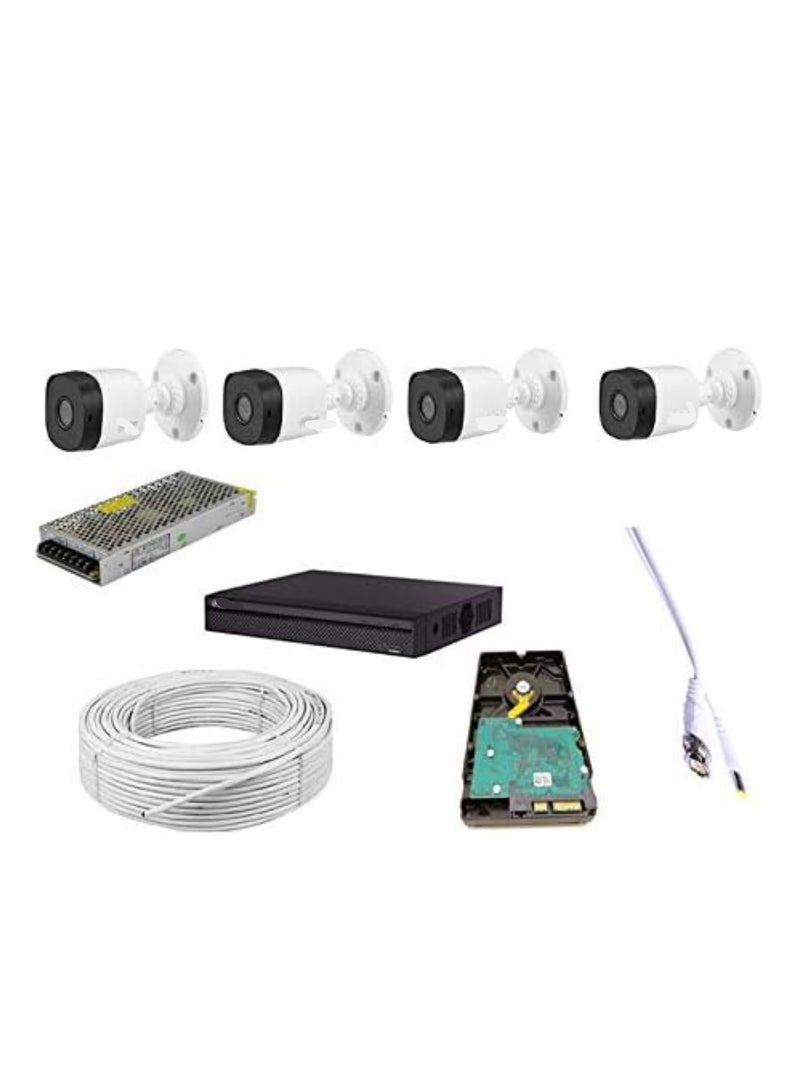 نظام كاميرات أمان سلكي HD كامل 2 ميجا بيكسل – 4CH DVR، 2 كاميرا رصاصية، 2 كاميرا قبة، 1TB قرص صلب، لفة أسلاك وجميع الموصلات المطلوبة