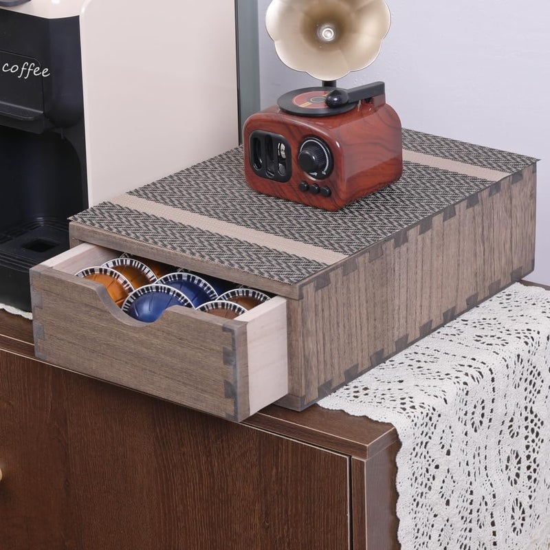 DDYURI Coffee Pod Holders 1-Layer 1-Drawer Dark Brown (CF1D1C-DK) - Image 1
