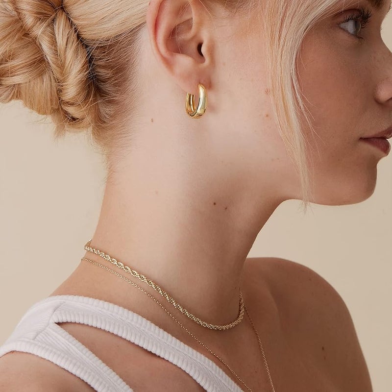 PAVOI 14K Gold Plated Sterling Silver Post Small Chunky Hoops Earrings | Thick Lightweight Gold Hoop Earrings for Women - Image 4