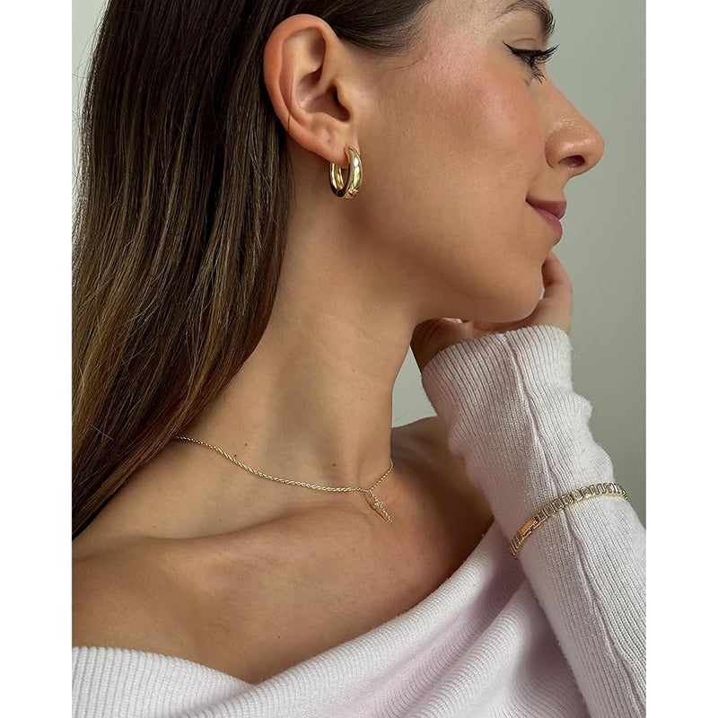 PAVOI 14K Gold Plated Sterling Silver Post Small Chunky Hoops Earrings | Thick Lightweight Gold Hoop Earrings for Women - Image 5