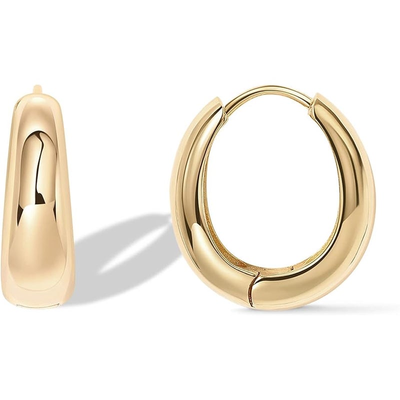 PAVOI 14K Gold Plated Sterling Silver Post Small Chunky Hoops Earrings | Thick Lightweight Gold Hoop Earrings for Women - Image 1