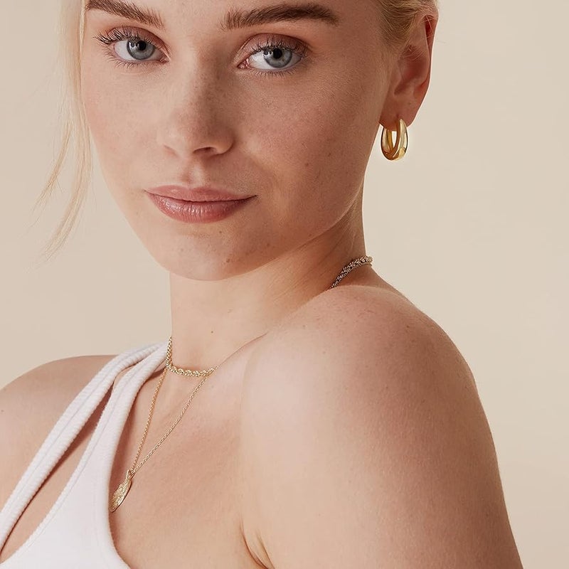 PAVOI 14K Gold Plated Sterling Silver Post Small Chunky Hoops Earrings | Thick Lightweight Gold Hoop Earrings for Women - Image 2