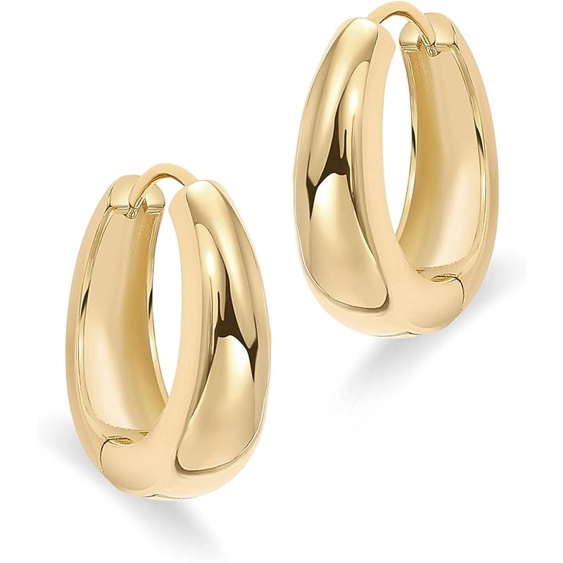 PAVOI 14K Gold Plated Sterling Silver Post Small Chunky Hoops Earrings | Thick Lightweight Gold Hoop Earrings for Women - Image 3