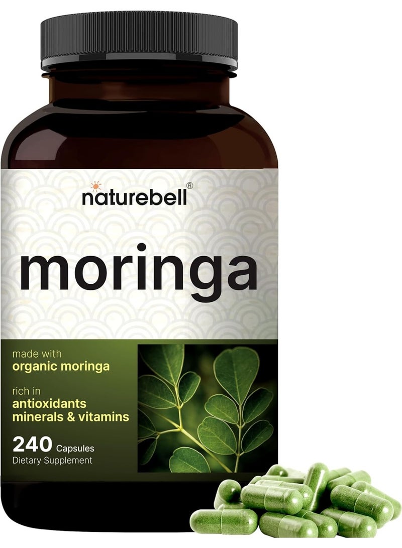 NatureBell Pure Moringa Capsules 8,000mg Per Serving | Made with Moringa Powder Organic, 240 Capsules – Green Superfood, Skin Health, & Immune Support – Non-GMO, Gluten Free, 4 Month Supply - Image 1