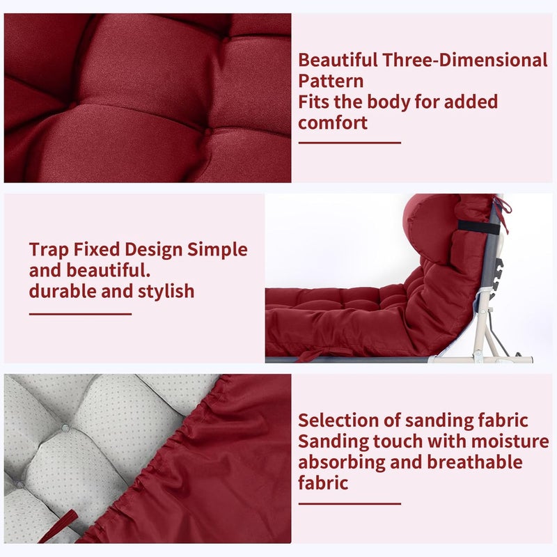 Tudomro 66'' Outdoor Chaise Lounge Cushion Waterproof Patio Lawn Pool Chaise Lounge Cushion with Headrest Pillow & Ties Weather Fade Resistant Replacement Longue Chair Pad - Image 3