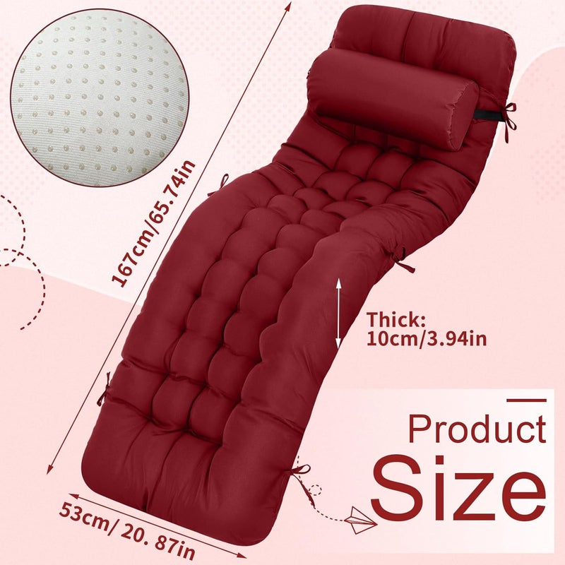 Tudomro 66'' Outdoor Chaise Lounge Cushion Waterproof Patio Lawn Pool Chaise Lounge Cushion with Headrest Pillow & Ties Weather Fade Resistant Replacement Longue Chair Pad - Image 2