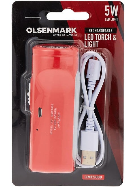 Olsenmark Rechargeable 1200mAh Battery LED Torch and Light, Red