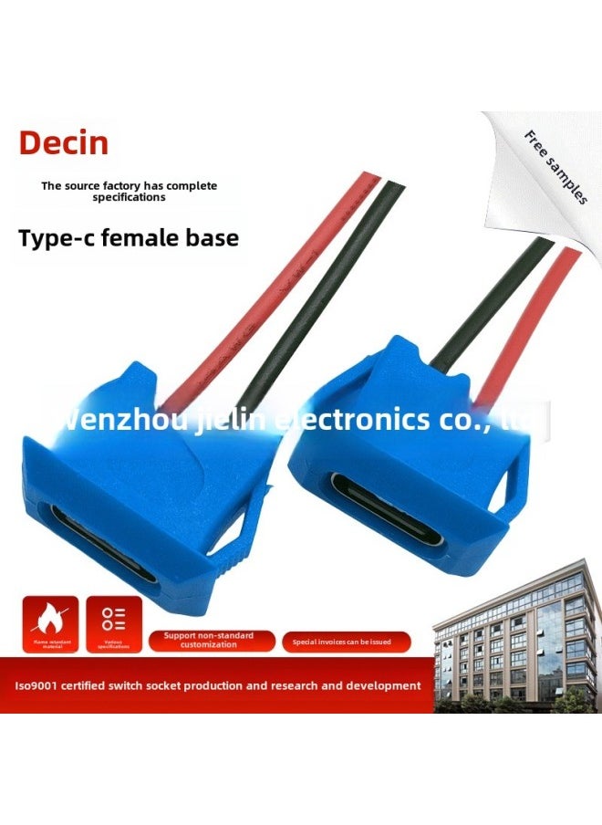 Generic - TYPE-C/2pin Female Base Welding Wire Mobile Phone Charging Port Female Head TPC Waterproof Typec Base Tail Plug Power Socket-Color:Black Type-c2pin Flat Face Cassette - Image 1