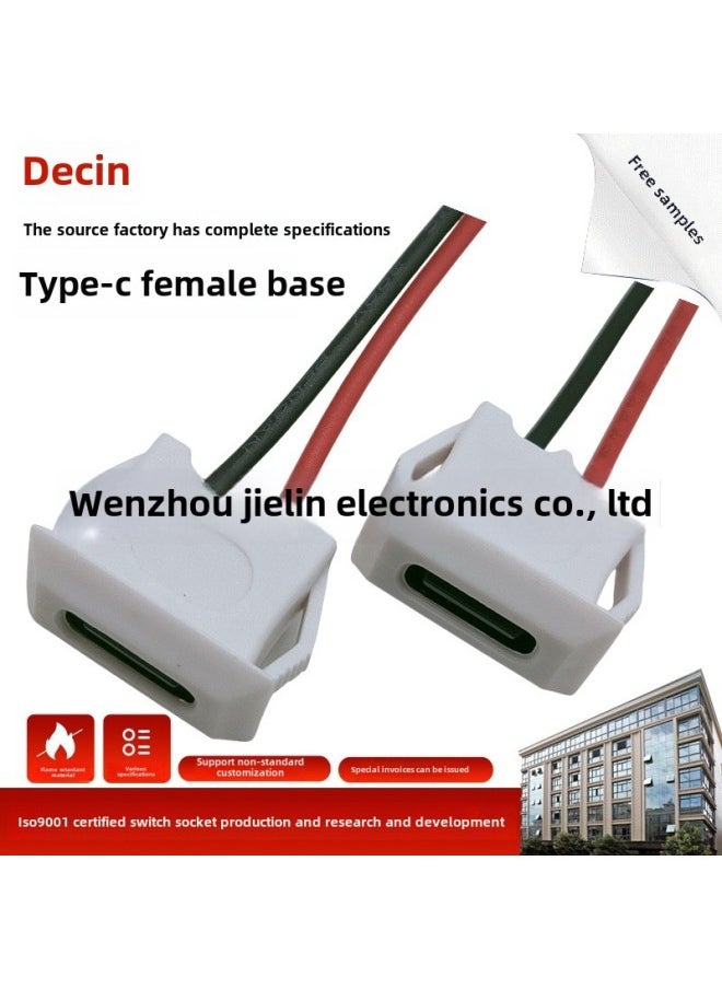 Generic - TYPE-C/2pin Female Base Welding Wire Mobile Phone Charging Port Female Head TPC Waterproof Typec Base Tail Plug Power Socket-Color:Black Type-c2pin Flat Face Cassette - Image 1