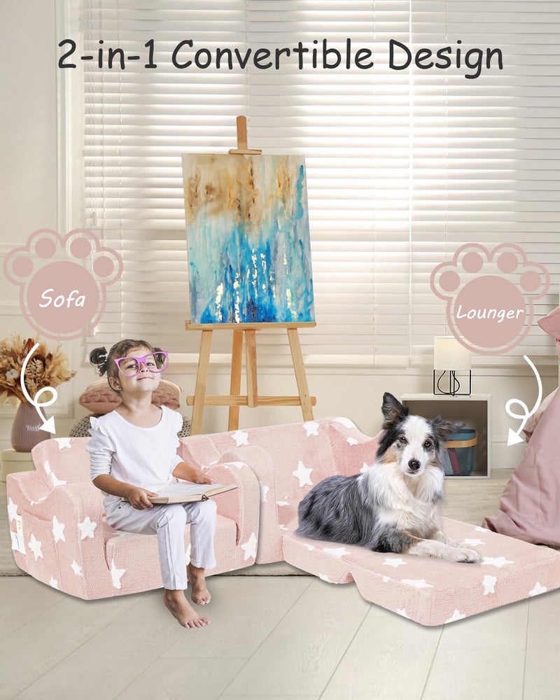 KokoSelene Toddler Couch, Kids Couch for Toddler Fold Out, 2-in-1 Convertible Kid Sofa to Lounger Bed for Girls and Boys, Ideal for Reading Sleeping Gaming Decor (Pink) - Image 2