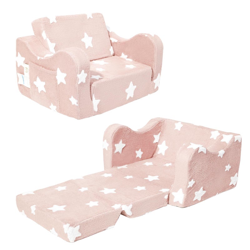KokoSelene Toddler Couch, Kids Couch for Toddler Fold Out, 2-in-1 Convertible Kid Sofa to Lounger Bed for Girls and Boys, Ideal for Reading Sleeping Gaming Decor (Pink) - Image 1