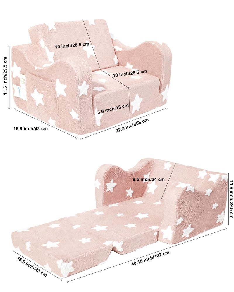 KokoSelene Toddler Couch, Kids Couch for Toddler Fold Out, 2-in-1 Convertible Kid Sofa to Lounger Bed for Girls and Boys, Ideal for Reading Sleeping Gaming Decor (Pink) - Image 5