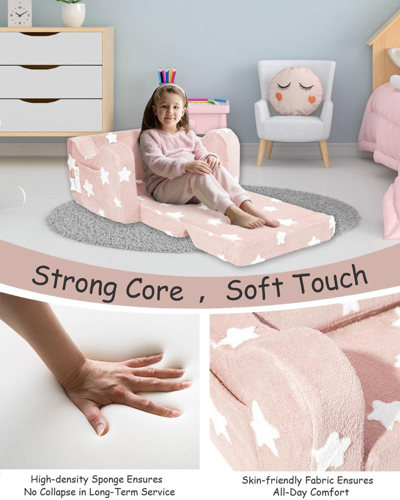 KokoSelene Toddler Couch, Kids Couch for Toddler Fold Out, 2-in-1 Convertible Kid Sofa to Lounger Bed for Girls and Boys, Ideal for Reading Sleeping Gaming Decor (Pink) - Image 3