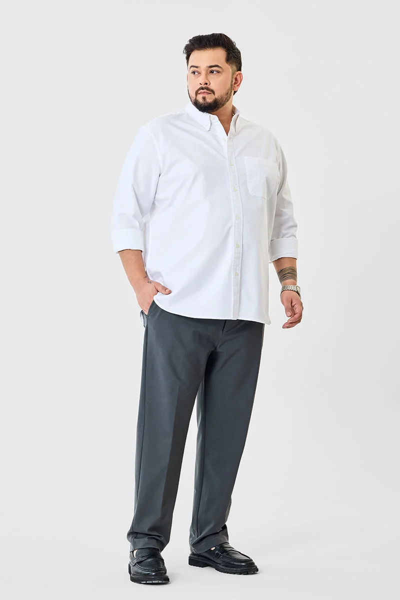 سنيتش White Solid Long Sleeve Regular Fit Plus Size Shirt