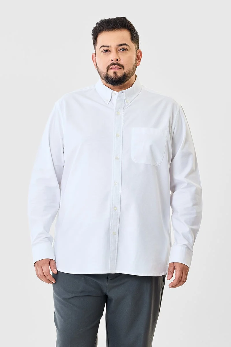 سنيتش White Solid Long Sleeve Regular Fit Plus Size Shirt