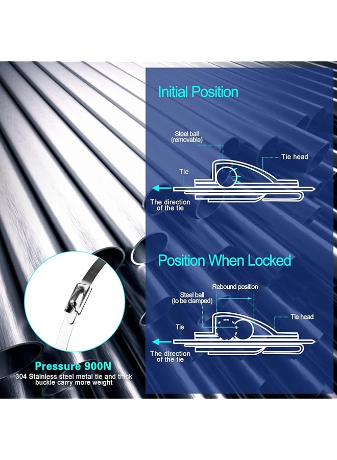 erorex Stainless Steel Cable Tie Gun Adjustable Cable Tie Gun With 100 Pcs Stainless Steel Cable Ties For Fastening Cables And Pipes Self Locking Zip Ties Kit Metal Zip Tie Tool Kit - Image 5