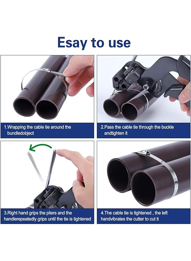 erorex Stainless Steel Cable Tie Gun Adjustable Cable Tie Gun With 100 Pcs Stainless Steel Cable Ties For Fastening Cables And Pipes Self Locking Zip Ties Kit Metal Zip Tie Tool Kit - Image 3