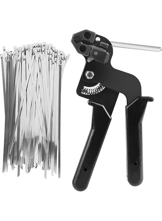erorex Stainless Steel Cable Tie Gun Adjustable Cable Tie Gun With 100 Pcs Stainless Steel Cable Ties For Fastening Cables And Pipes Self Locking Zip Ties Kit Metal Zip Tie Tool Kit - Image 1