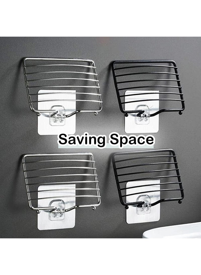 حامل صابون 2 عبوة صندوق صابون ذاتي الالتصاق صينية صابون من الفولاذ المقاوم للصدأ للمنزل والمطبخ والحمام بدون حفر حامل صابون لاصق مع خطافات، حامل صابون مقاوم للماء مثبت على الحائط لحوض الاستحمام وحوض المطبخ - Image 3