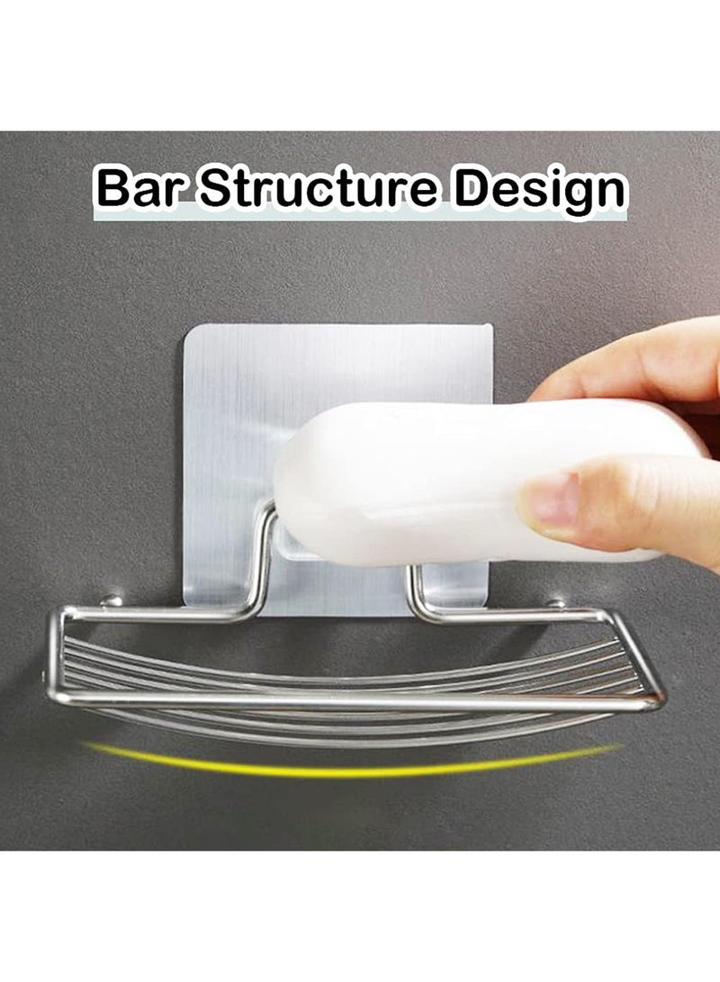 حامل صابون 2 عبوة صندوق صابون ذاتي الالتصاق صينية صابون من الفولاذ المقاوم للصدأ للمنزل والمطبخ والحمام بدون حفر حامل صابون لاصق مع خطافات، حامل صابون مقاوم للماء مثبت على الحائط لحوض الاستحمام وحوض المطبخ - Image 4