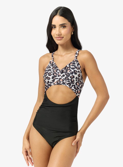 Animal Print Swimsuit With Cutout