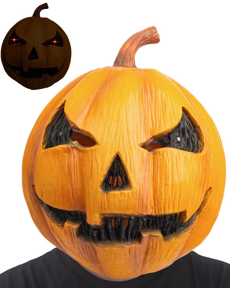 AQKILO Pumpkin Mask LED Light Scary Latex Full Head Masks Fancy Dress for Halloween Carnival Costume Party