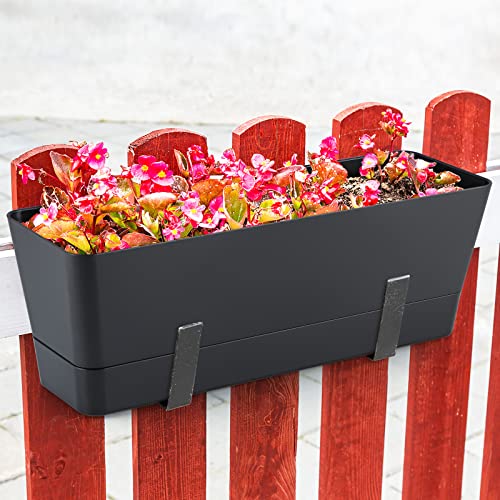 Skelang 3 Pcs Rectangular Plant Pot, 12" Flower Planter Box, Windowsill Container for Succulent, Herb, Vegetable (Black) - Image 5