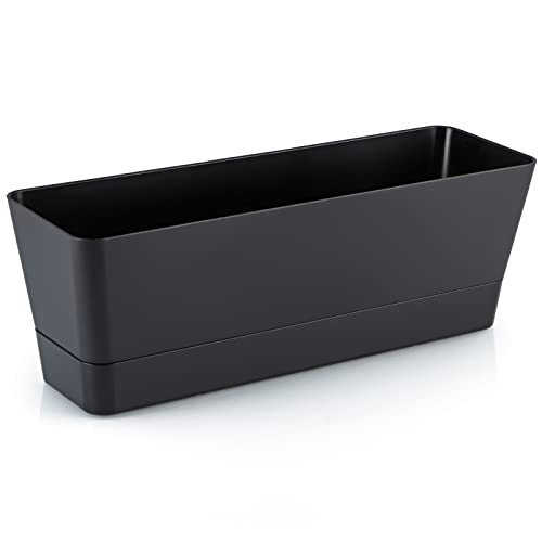 Skelang 3 Pcs Rectangular Plant Pot, 12" Flower Planter Box, Windowsill Container for Succulent, Herb, Vegetable (Black) - Image 2