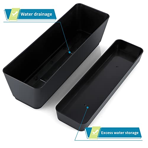 Skelang 3 Pcs Rectangular Plant Pot, 12" Flower Planter Box, Windowsill Container for Succulent, Herb, Vegetable (Black) - Image 4