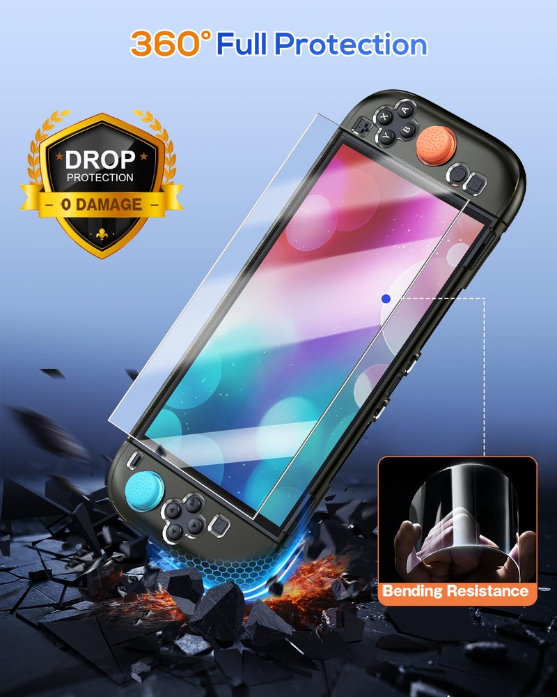 FYOUNG Protective Case for Nintendo Switch 2 2025, Slim Hard Shell for Switch 2 Accessories, Scratch&Shock Protection Cover with Screen Protector, 8 Thumb Grip(Translucent Black, Switch 2 7.9inch) - Image 5