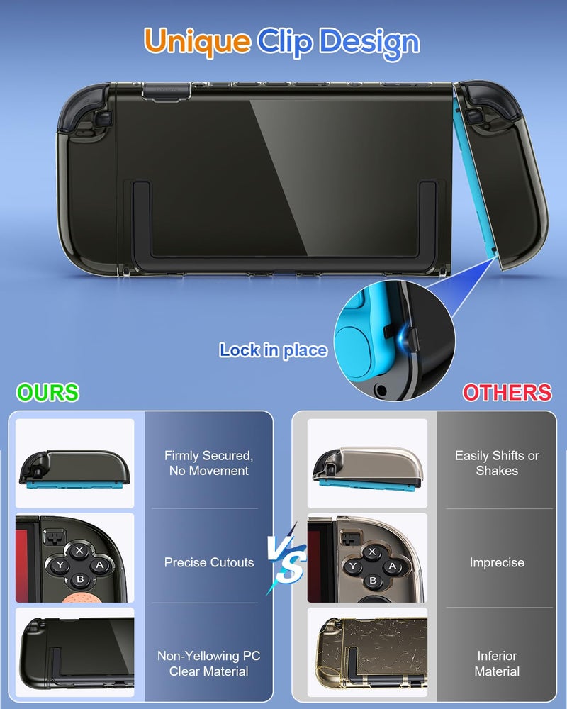 FYOUNG Protective Case for Nintendo Switch 2 2025, Slim Hard Shell for Switch 2 Accessories, Scratch&Shock Protection Cover with Screen Protector, 8 Thumb Grip(Translucent Black, Switch 2 7.9inch) - Image 4