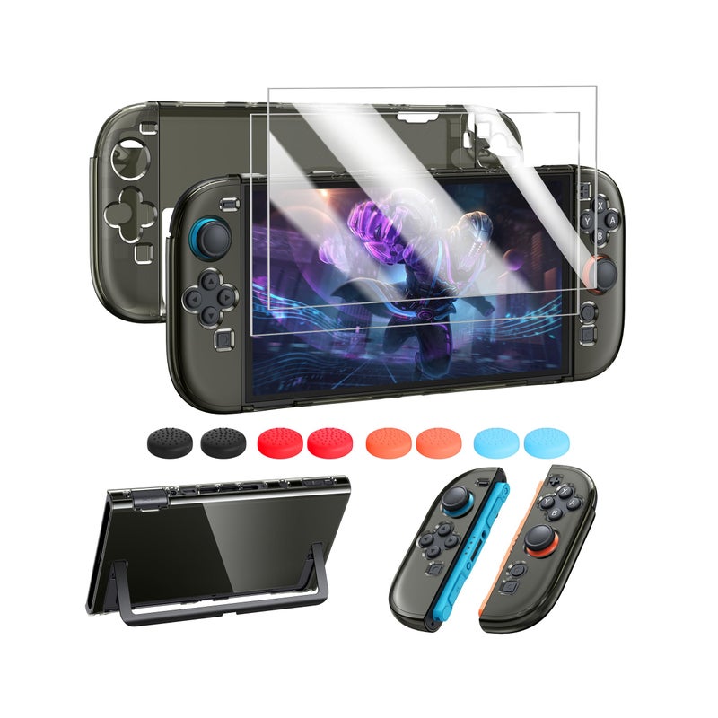FYOUNG Protective Case for Nintendo Switch 2 2025, Slim Hard Shell for Switch 2 Accessories, Scratch&Shock Protection Cover with Screen Protector, 8 Thumb Grip(Translucent Black, Switch 2 7.9inch) - Image 1