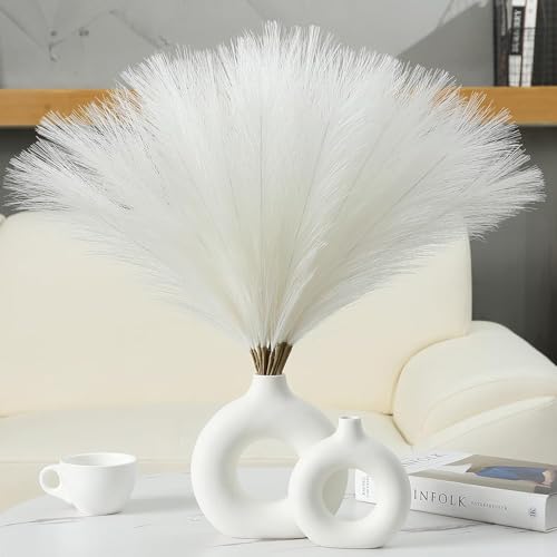 CURATED CART Faux Pampas Grass Set of 6 Small Artificial Flowers for Home Decoration, Office, Bedroom, Living Room, Table Décor and Craft Corner Styling, White Color, 41 cm Height, (Without Vase) - Image 1
