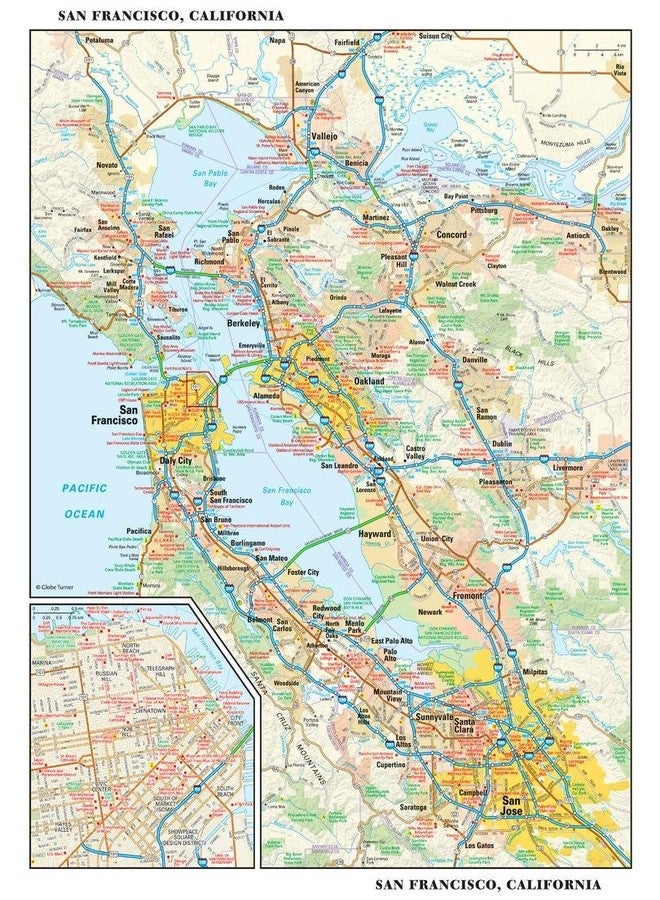 Globe Turner San Francisco, California Wall Map, Small - 11.25" x 14.5" Paper - Image 1