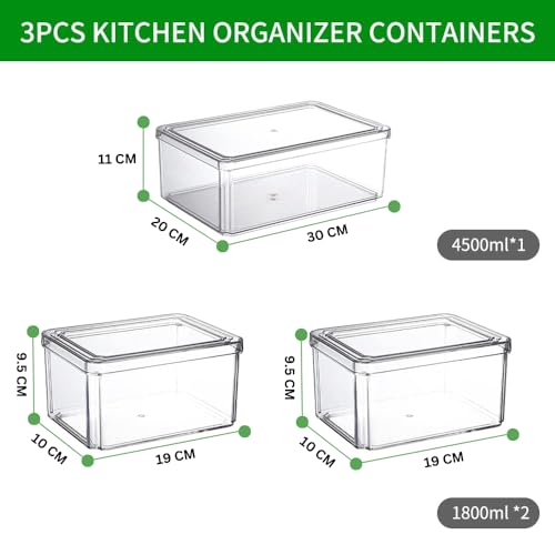 HouseWarming Fridge Storage Boxes Set of 3 - Fridge Storage Containers, Stackable & BPA Safe Container for Kitchen Storage Set, Kitchen Storage Organizer, Vegetable Storage Box - Image 2