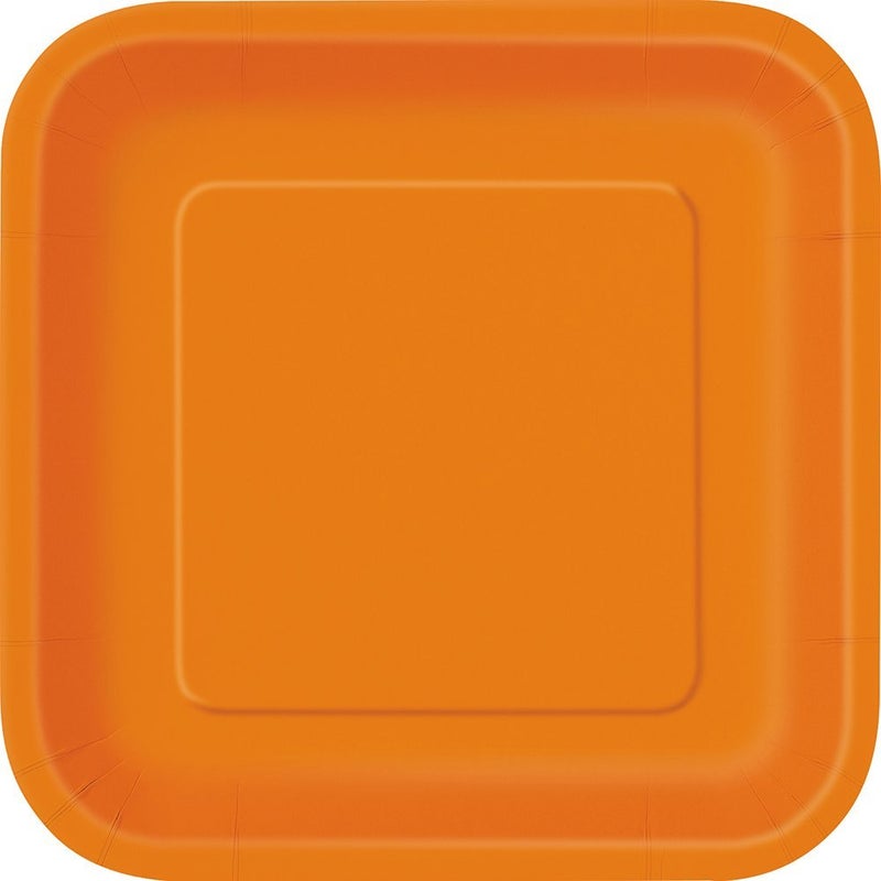 Unique Party Pumpkin Orange Square Disposable Paper Dinner Plates - 9'', 14 Pieces - Perfect for Parties, Weddings, Holidays & Events - Image 2