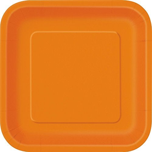 Unique Party Pumpkin Orange Square Disposable Paper Dinner Plates - 9'', 14 Pieces - Perfect for Parties, Weddings, Holidays & Events - Image 1