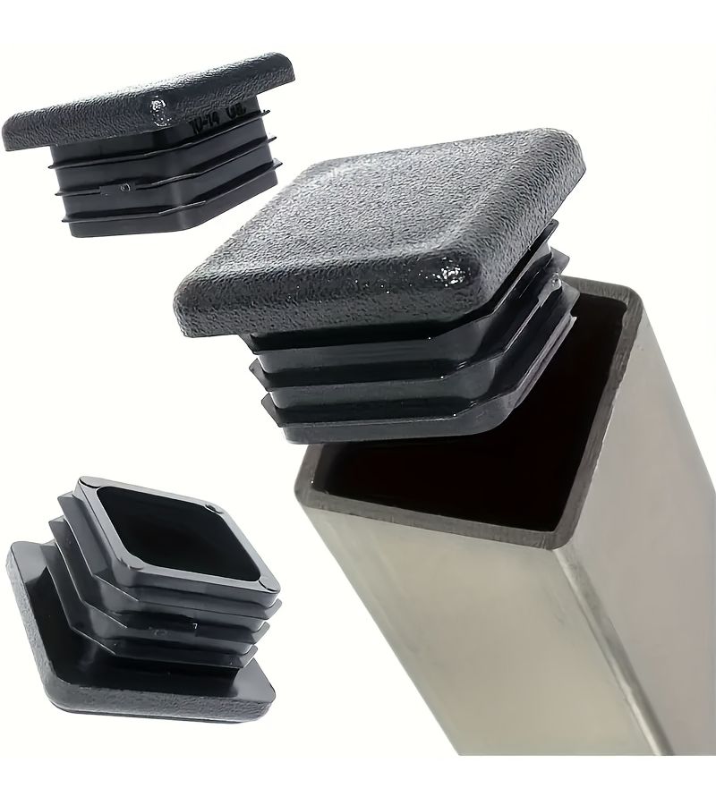 Set Of 12 Square Plastic Pipe End Caps 19mm For Fence Columns Chair Sliding Plugs Black - Image 1