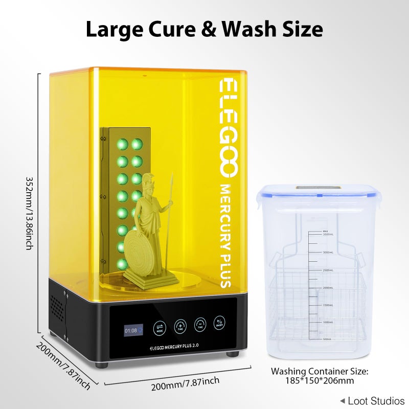 ELEGOO Mercury Plus 2.0 Large Wash and Cure Machine for LCD/SLA/DLP 3D Printing Models Cure Box with Rotary Curing Turntable and Washing Bucket - Image 2